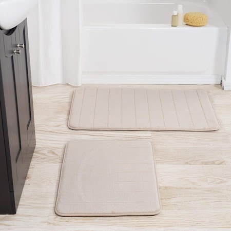 Bedford Home Bedford Home 67A-77408 2 Piece Memory Foam Striped Bath Mat; Ivory 67A-77408